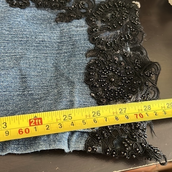 Paris Blues Womens Jeans 9 Blue Denim with Black Lace & Beaded Hem Embellishment - Picture 16 of 16